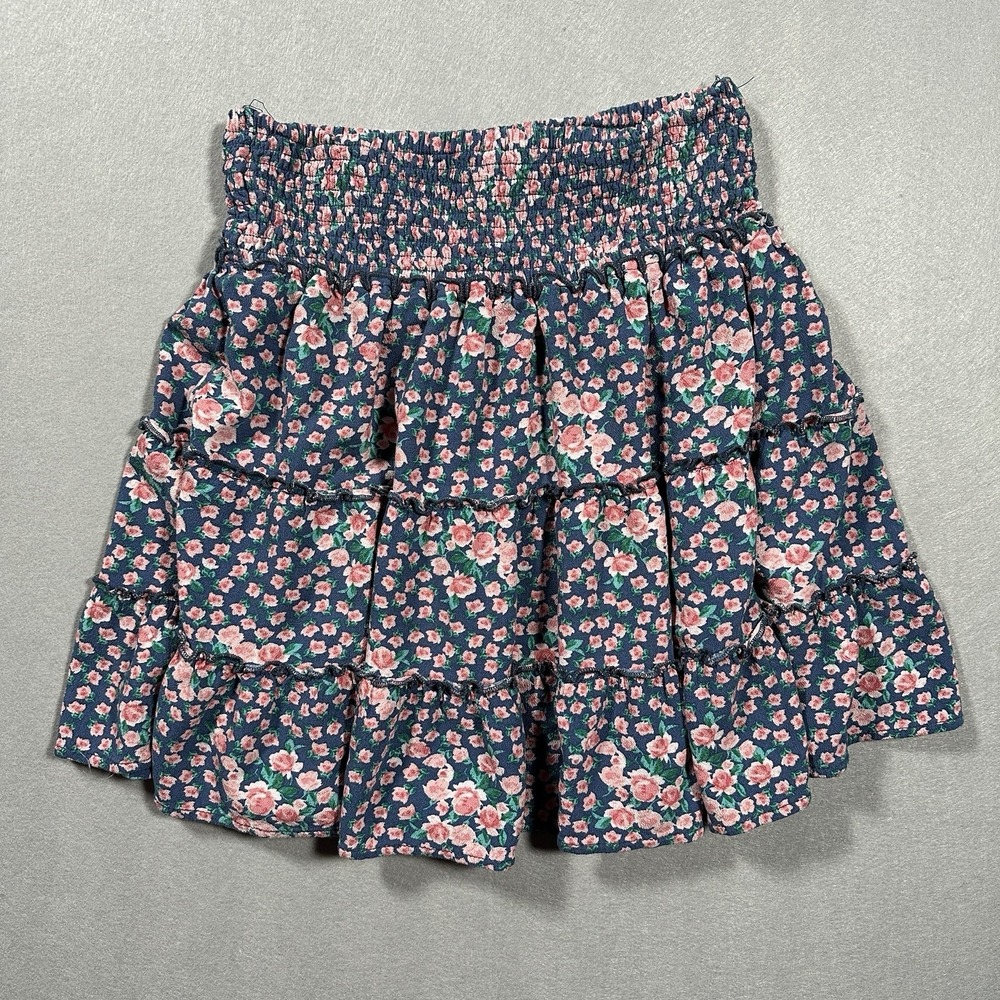 American Eagle Womens Medium‎ Floral Tiered Mini Skirt Smocked Waist Blue Pink